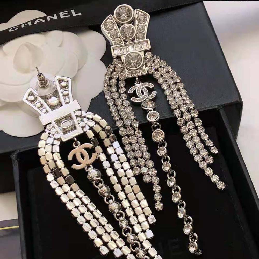 Chanel Women Clip-on Pendants in Silver & Crystal (8)