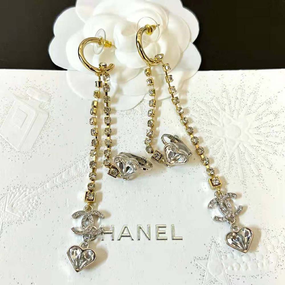 Chanel Women Earrings in Gold Silver & Crystal (2)