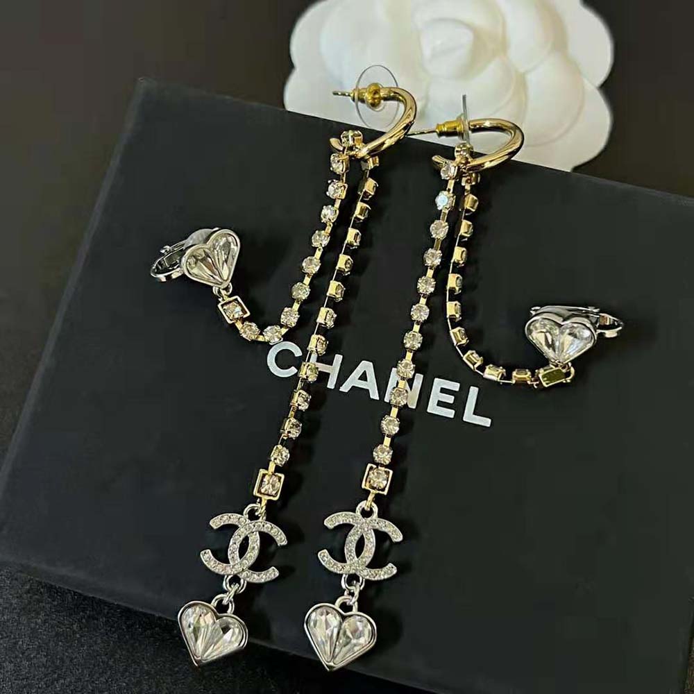 Chanel Women Earrings in Gold Silver & Crystal (6)