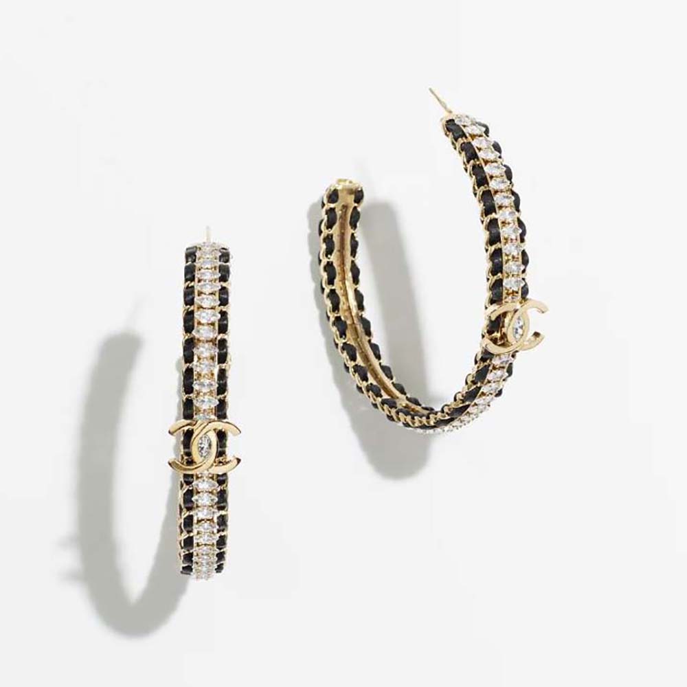 Chanel Women Hoop Earrings Metal Calfskin Strass