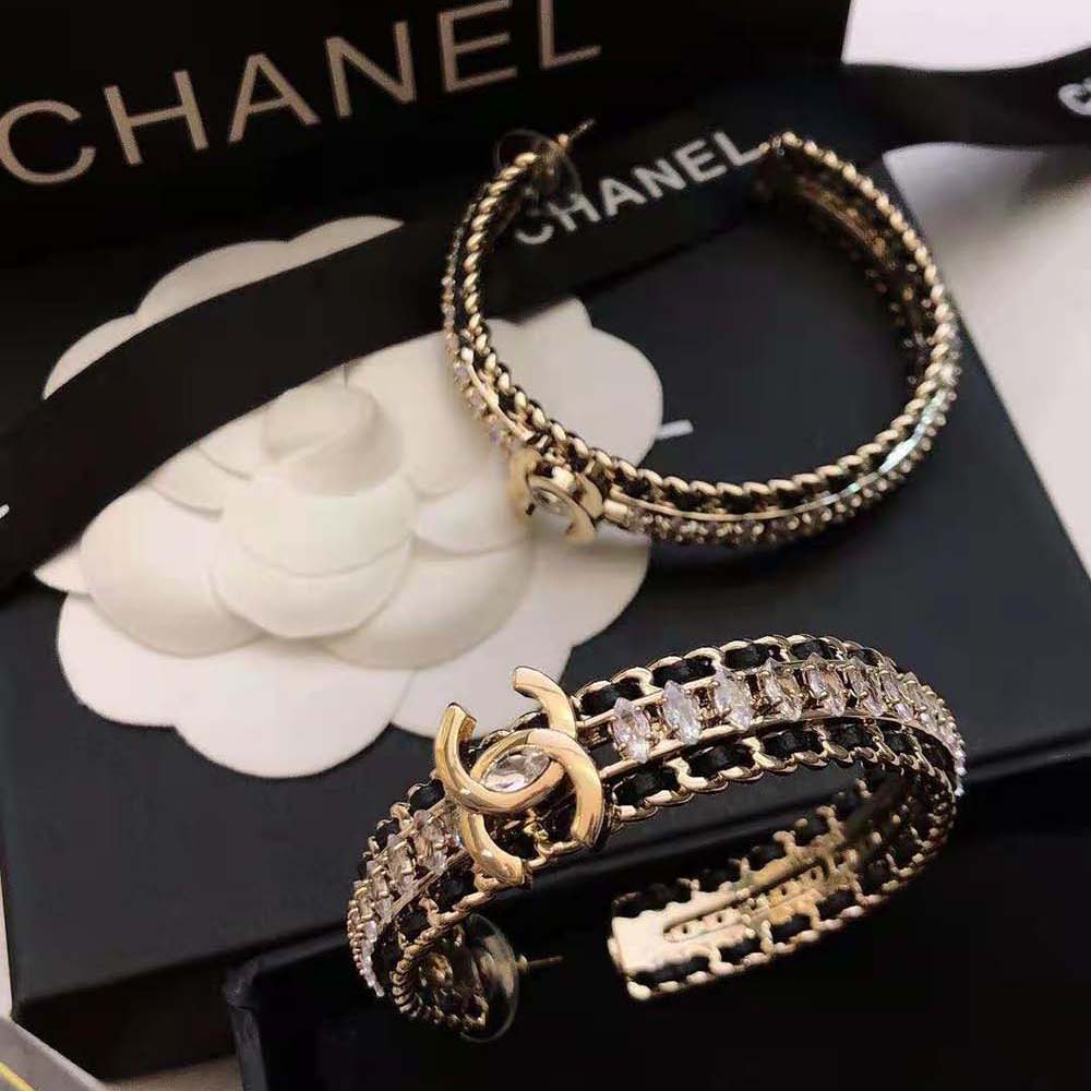 Chanel Women Hoop Earrings Metal Calfskin Strass (2)
