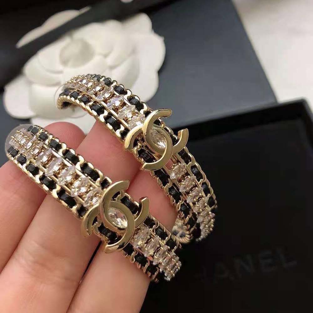 Chanel Women Hoop Earrings Metal Calfskin Strass (3)