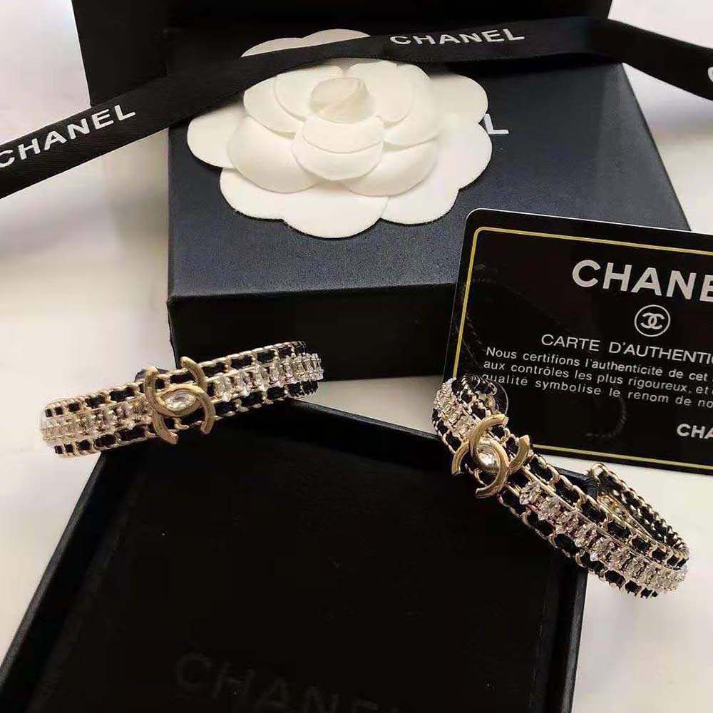 Chanel Women Hoop Earrings Metal Calfskin Strass (4)