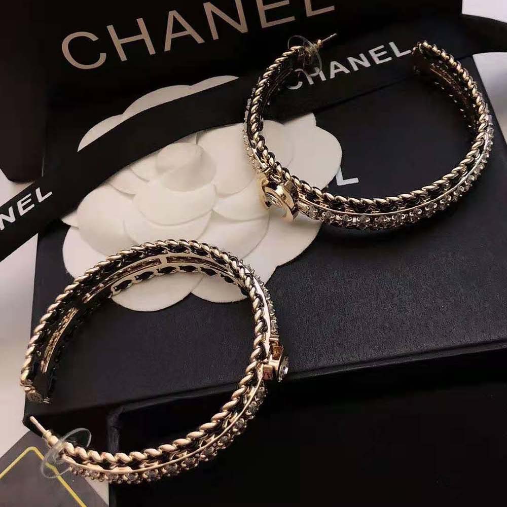 Chanel Women Hoop Earrings Metal Calfskin Strass (5)
