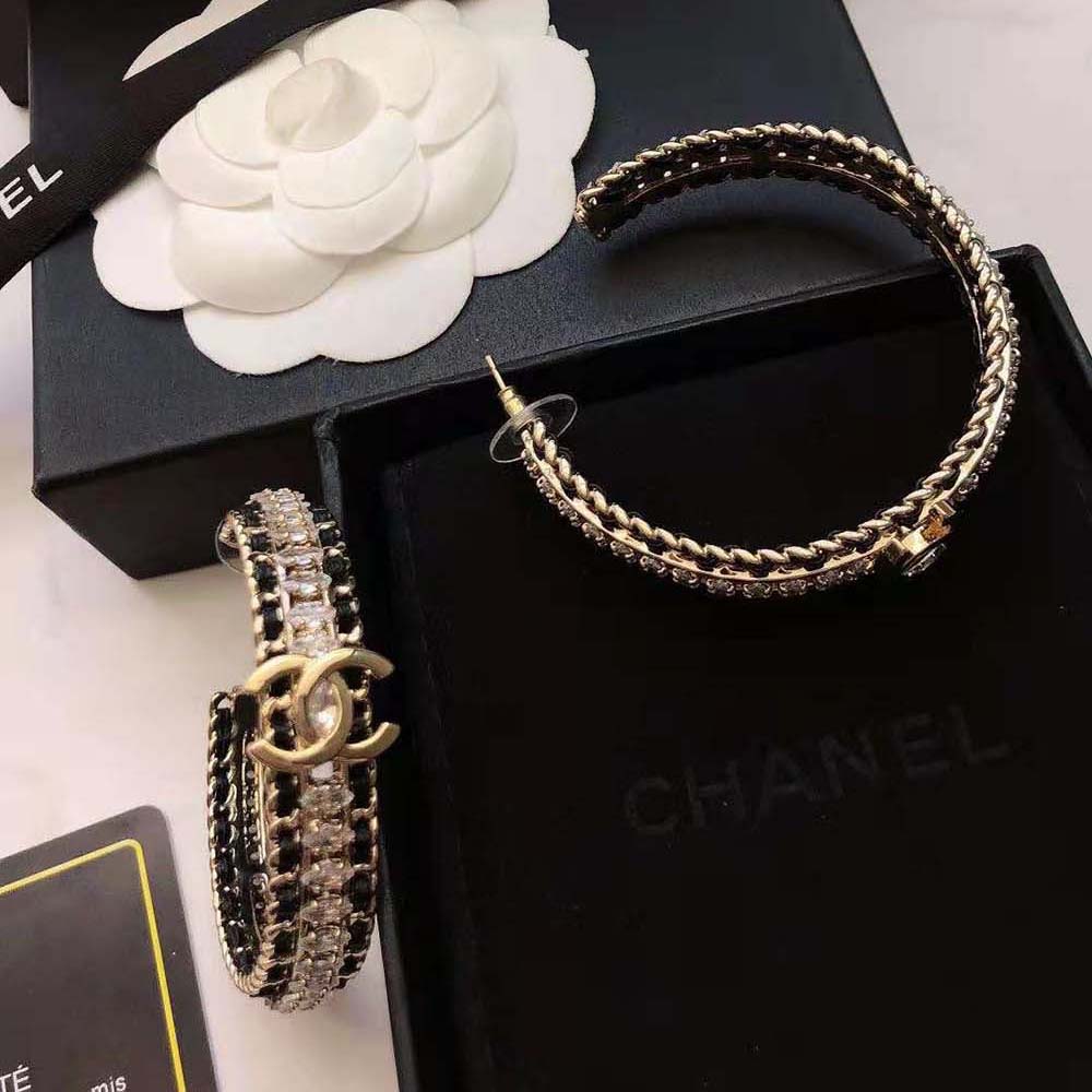 Chanel Women Hoop Earrings Metal Calfskin Strass (6)
