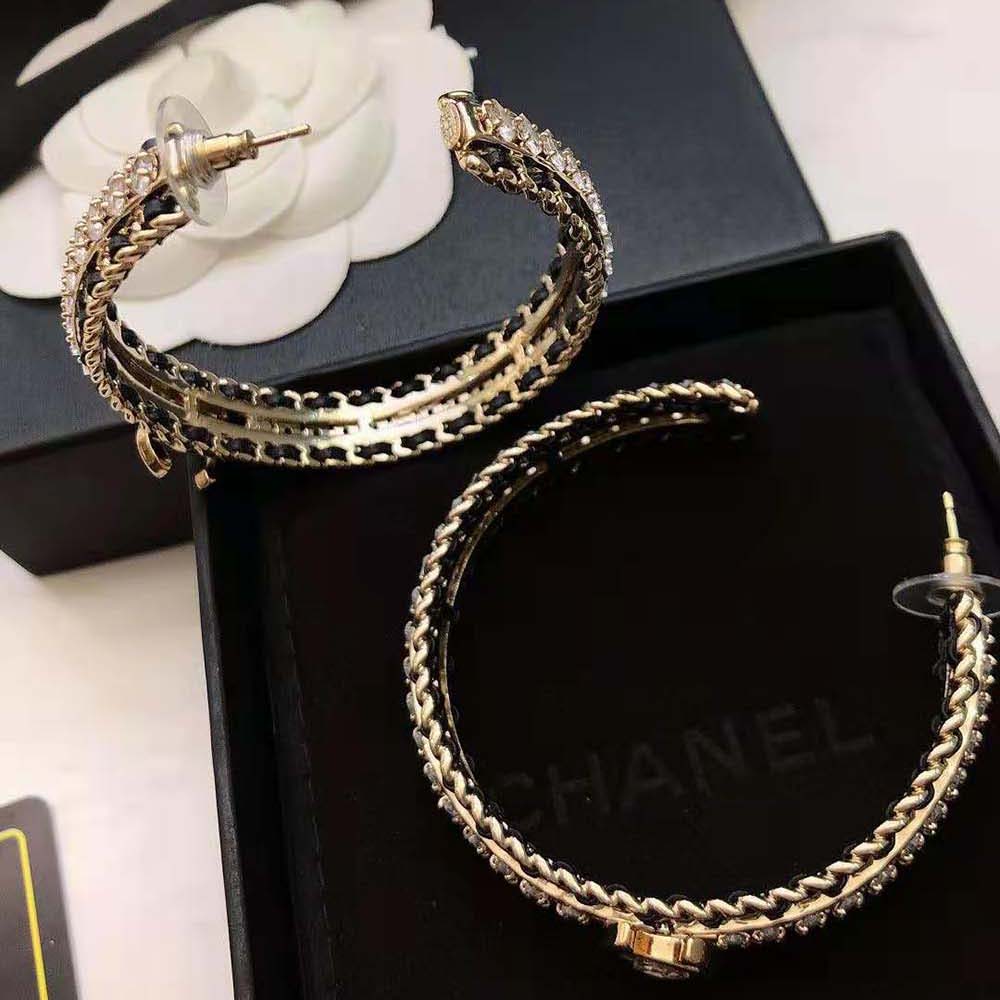 Chanel Women Hoop Earrings Metal Calfskin Strass (7)