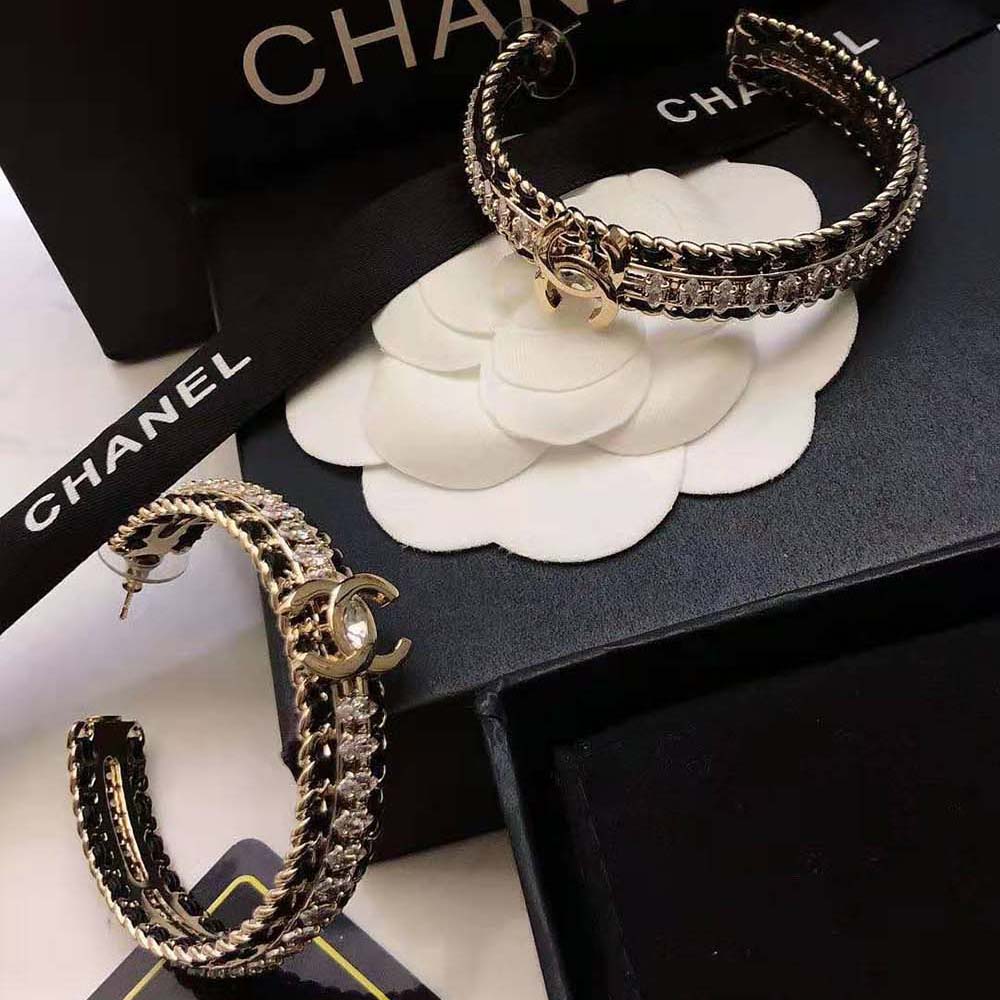 Chanel Women Hoop Earrings Metal Calfskin Strass (8)