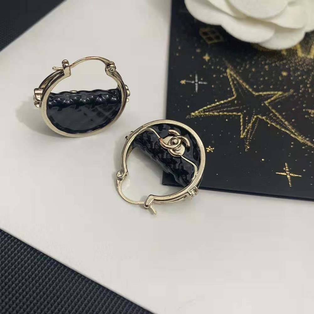 Chanel Women Hoop Earrings Metal Resin-Black (5)