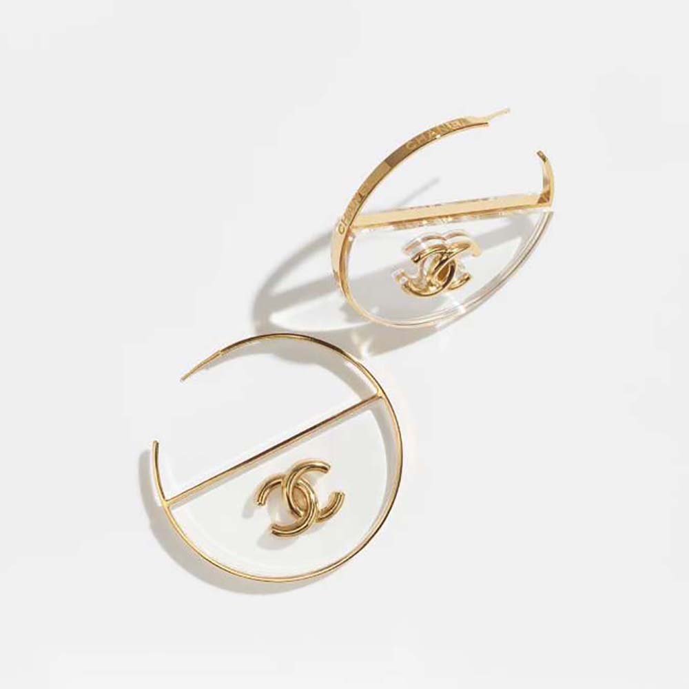 Chanel Women Hoop Earrings in Gold & Transparent