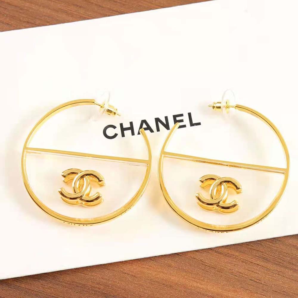 Chanel Women Hoop Earrings in Gold & Transparent (2)