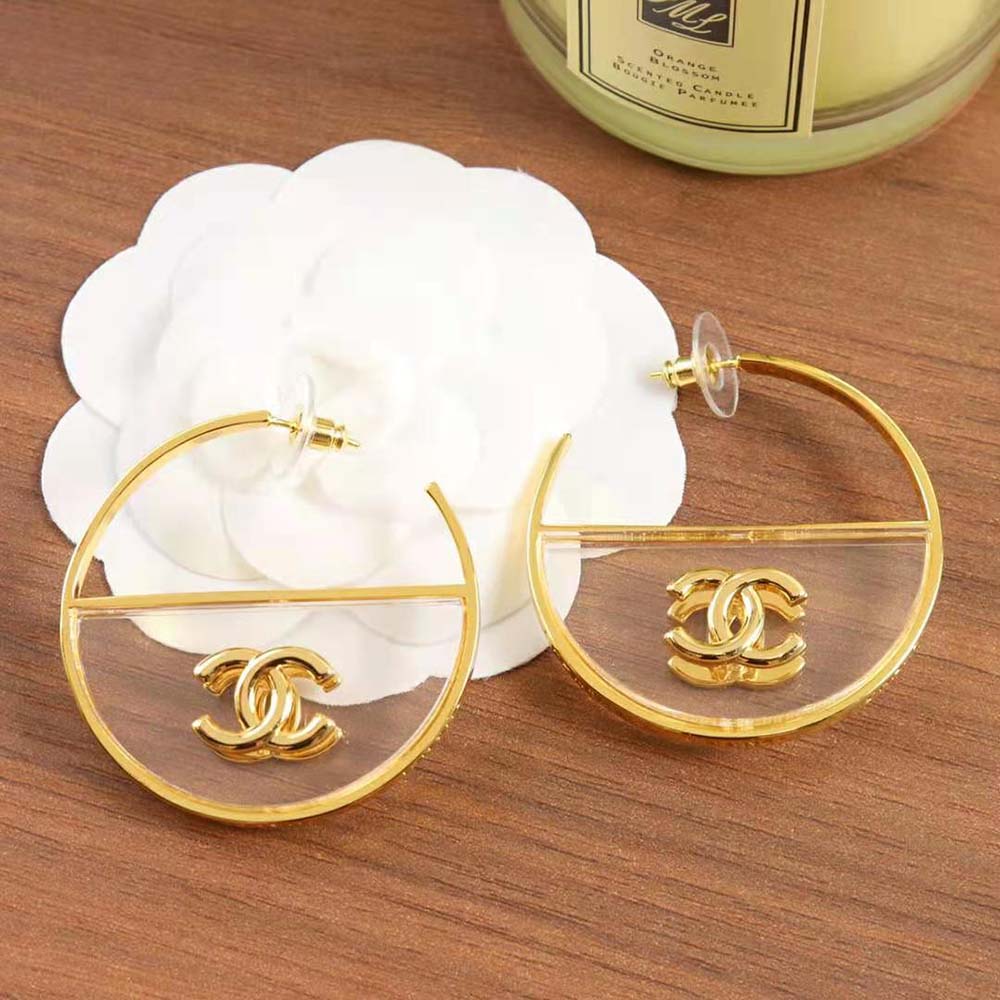 Chanel Women Hoop Earrings in Gold & Transparent (4)