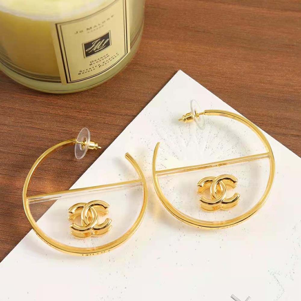 Chanel Women Hoop Earrings in Gold & Transparent (5)