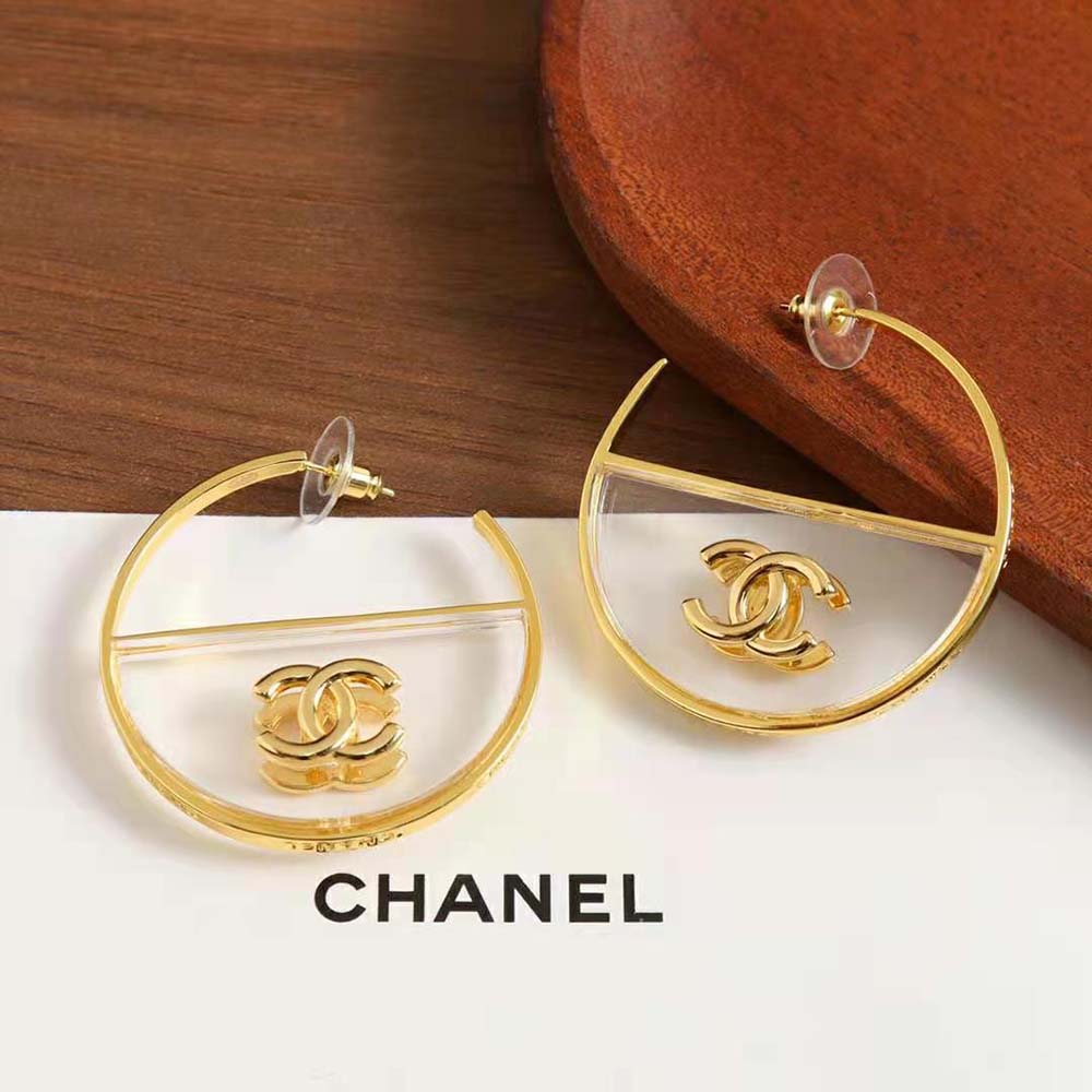 Chanel Women Hoop Earrings in Gold & Transparent (6)