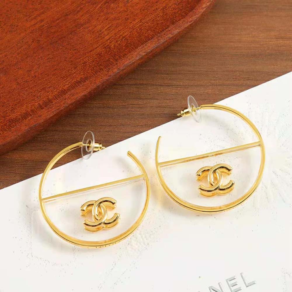 Chanel Women Hoop Earrings in Gold & Transparent (7)