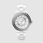 Chanel Women J12 Diamond Bezel Watch Caliber 12.1 38 mm in White Ceramic and Steel