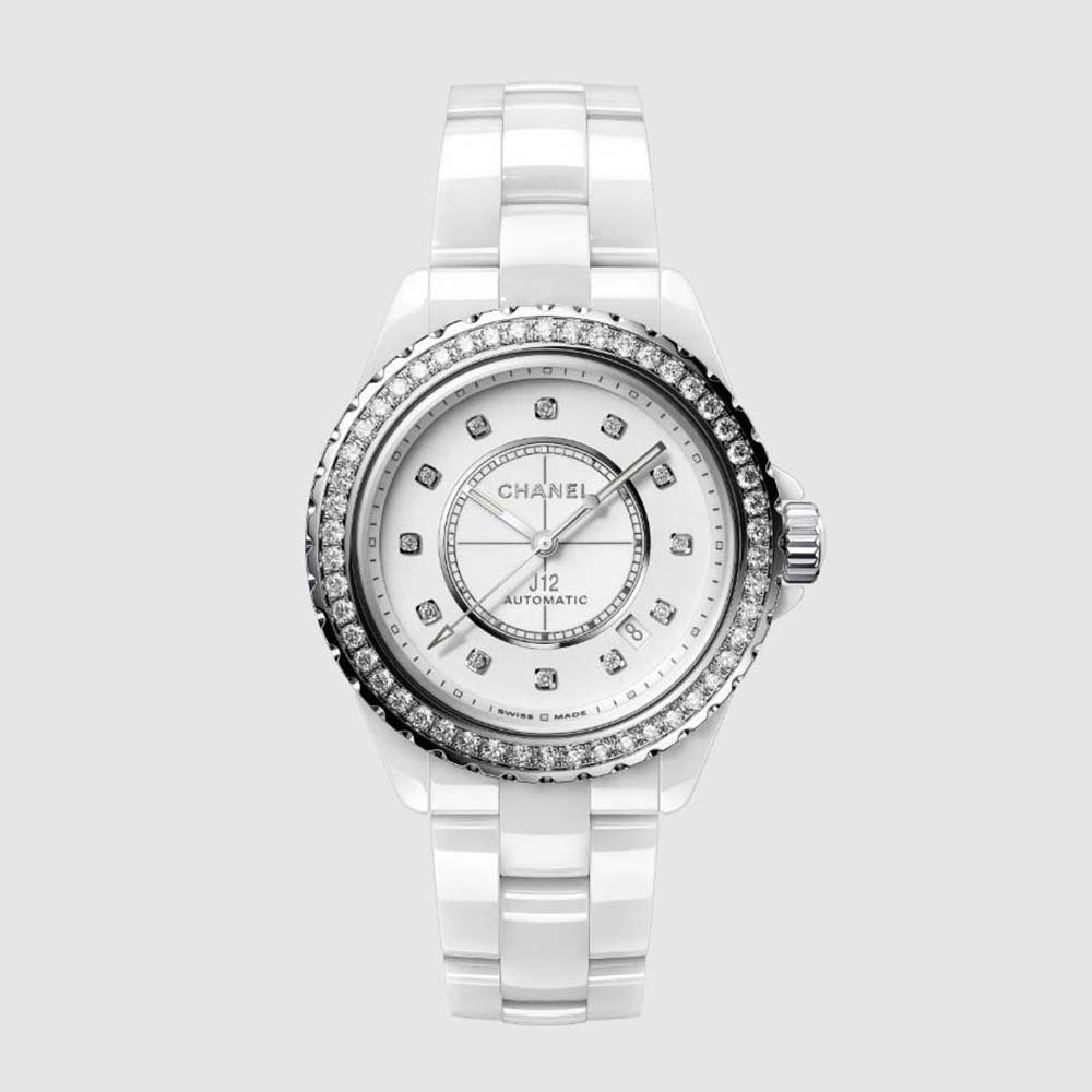 Chanel Women J12 Diamond Bezel Watch Caliber 12.1 38 mm in White Ceramic and Steel (1)