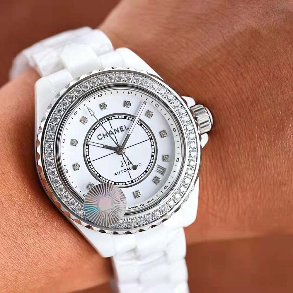 Chanel Women J12 Diamond Bezel Watch Caliber 12.1 38 mm in White Ceramic and Steel (2)