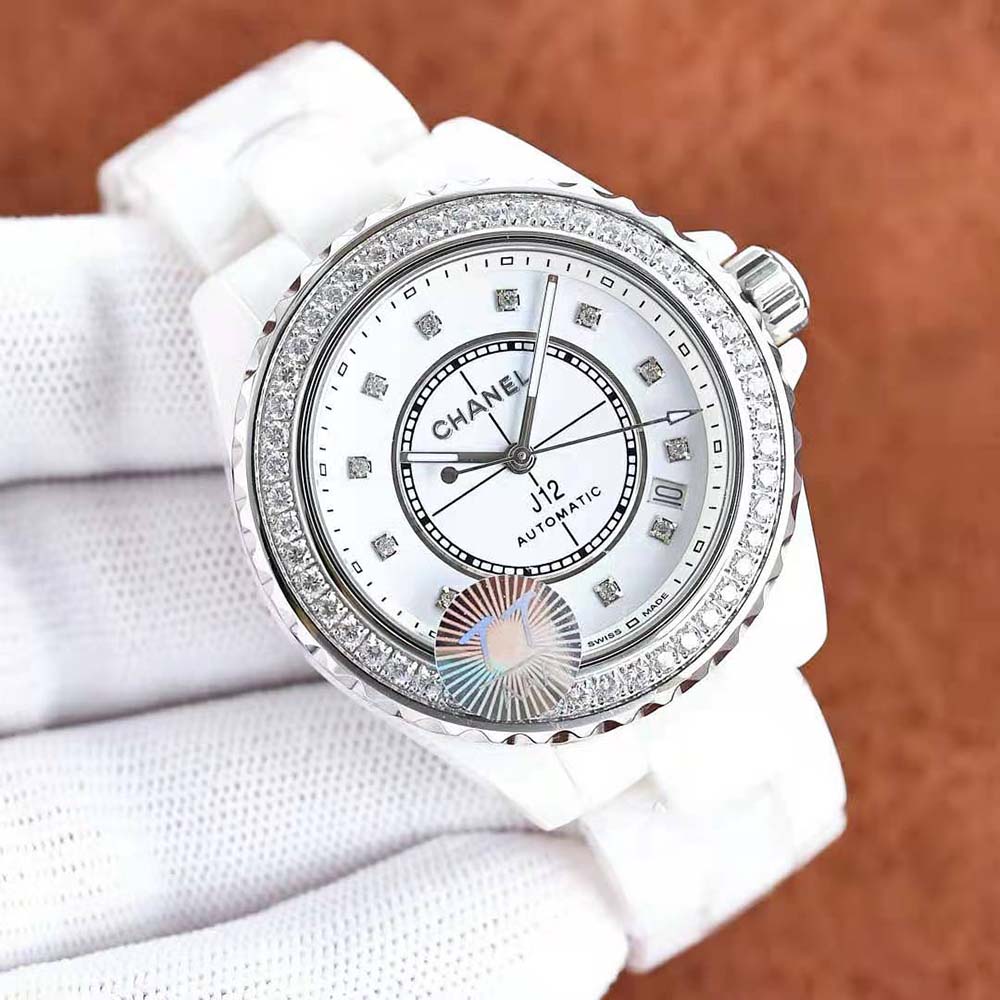 Chanel Women J12 Diamond Bezel Watch Caliber 12.1 38 mm in White Ceramic and Steel (3)