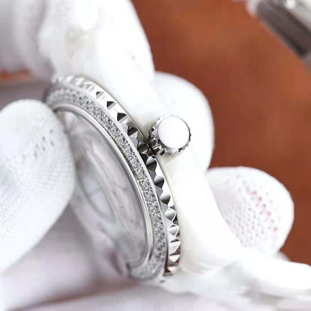 Chanel Women J12 Diamond Bezel Watch Caliber 12.1 38 mm in White Ceramic and Steel (4)