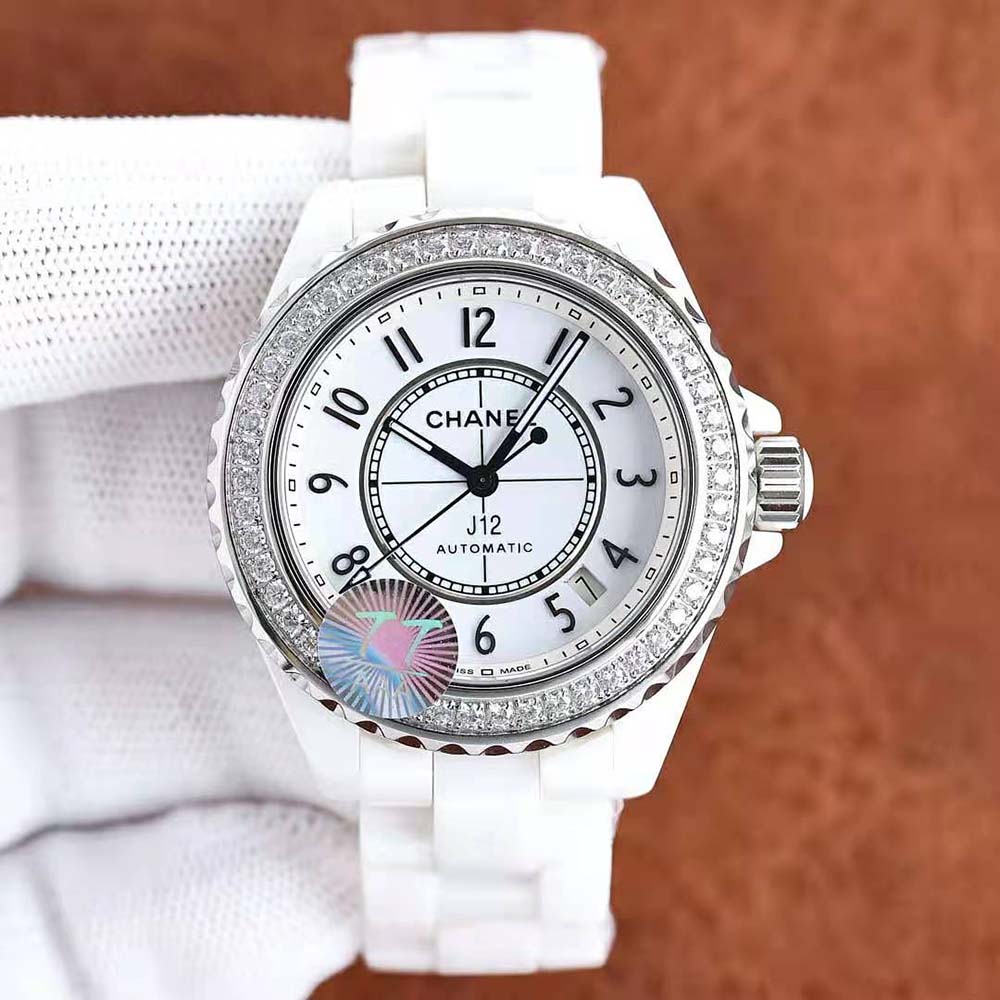Chanel Women J12 Diamond Bezel Watch Caliber 12.1 38 mm in White Ceramic and Steel (5)