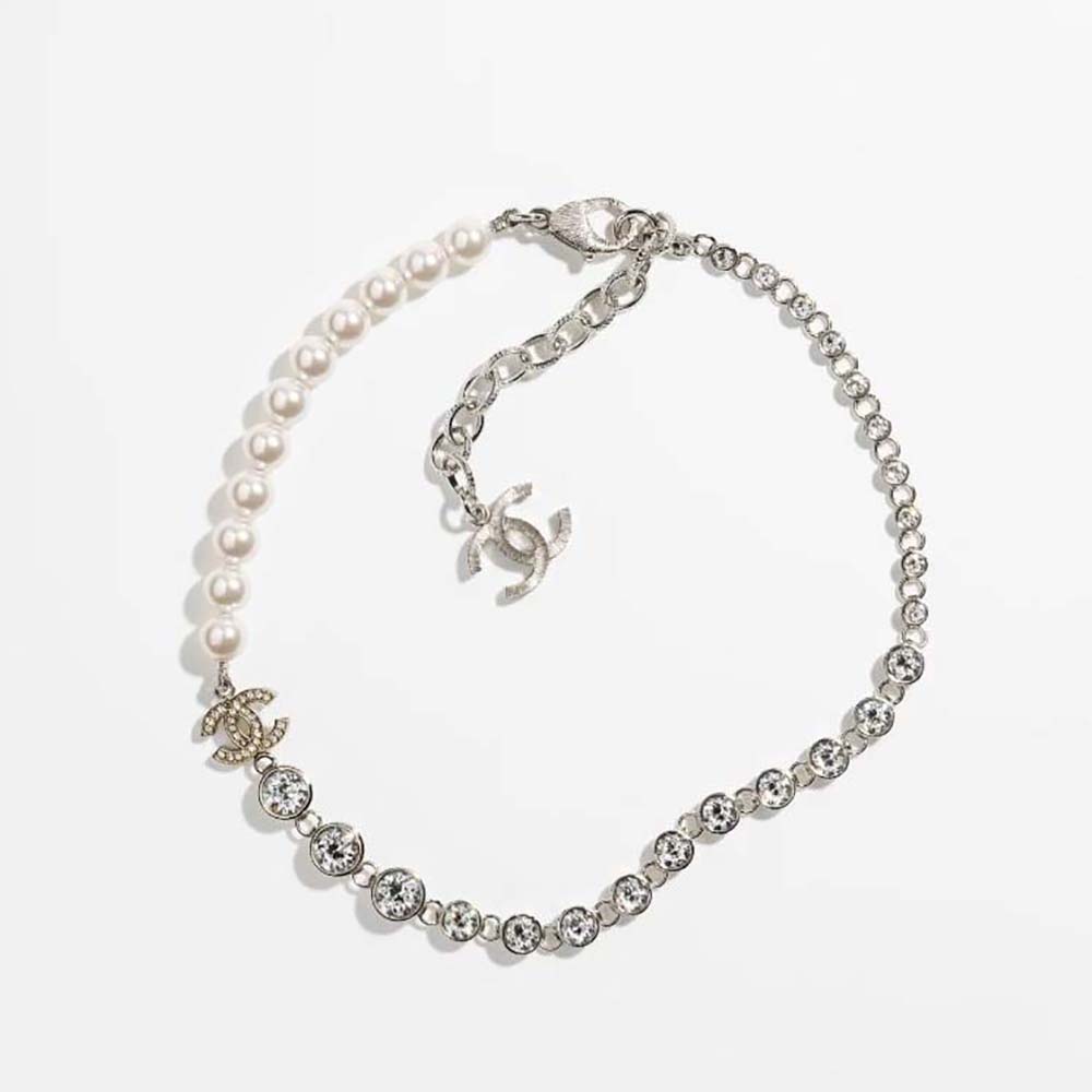 Chanel Women Necklace Metal Glass Pearls Strass
