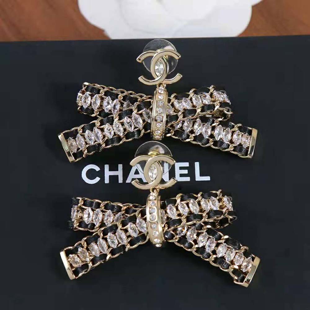 Chanel Women Pendant Earrings Metal Calfskin Strass (3)