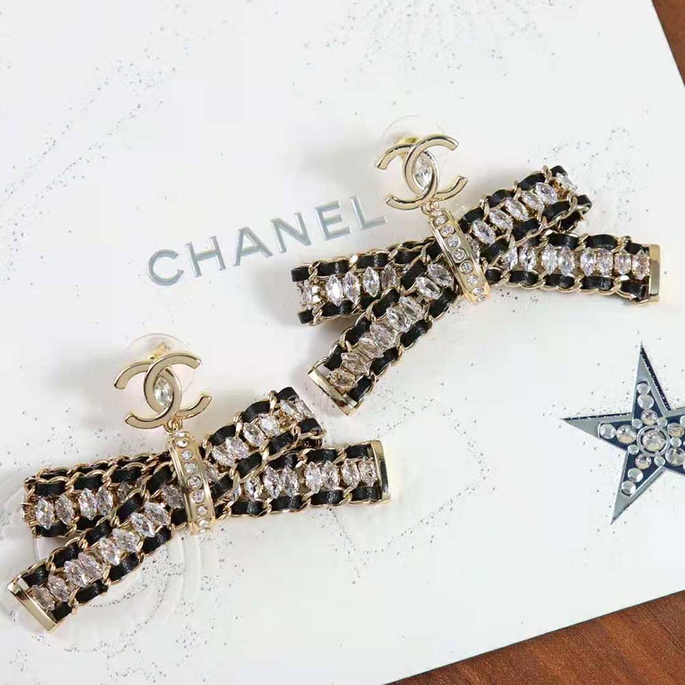 Chanel Women Pendant Earrings Metal Calfskin Strass (4)