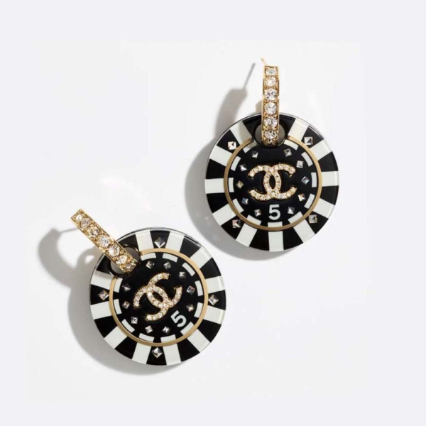 Chanel Women Pendant Earrings Metal Resin Strass-Black (1)