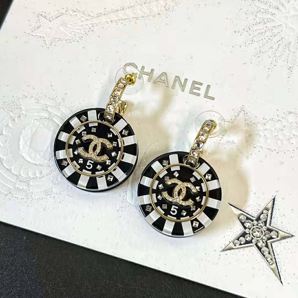 Chanel Women Pendant Earrings Metal Resin Strass-Black (2)