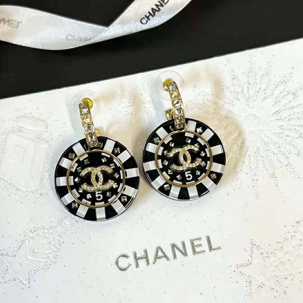 Chanel Women Pendant Earrings Metal Resin Strass-Black (5)