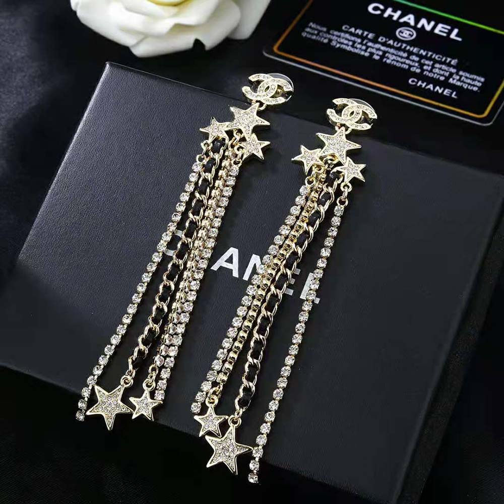 Chanel Women Pendant Earrings Metal Strass Lambskin (6)