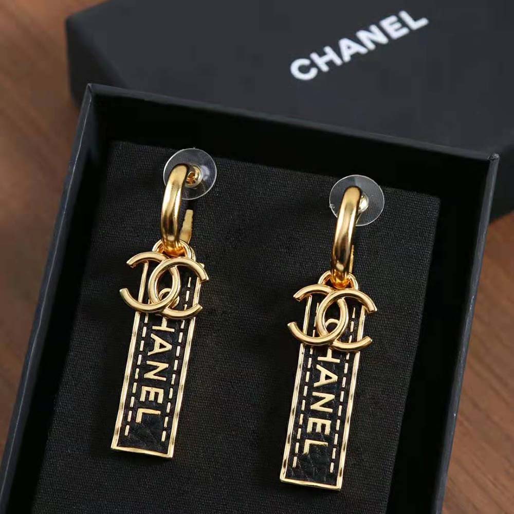 Chanel Women Pendant Earrings in Gold & Black (2)