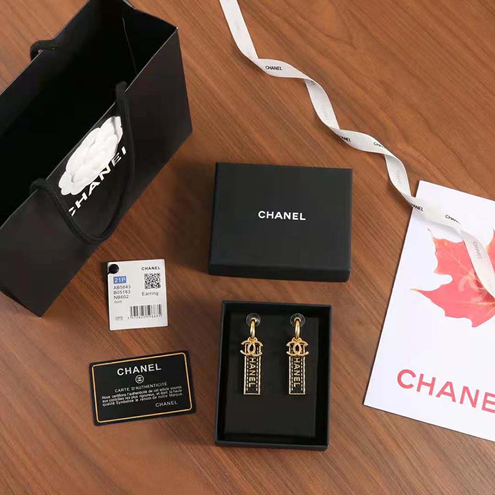 Chanel Women Pendant Earrings in Gold & Black (3)