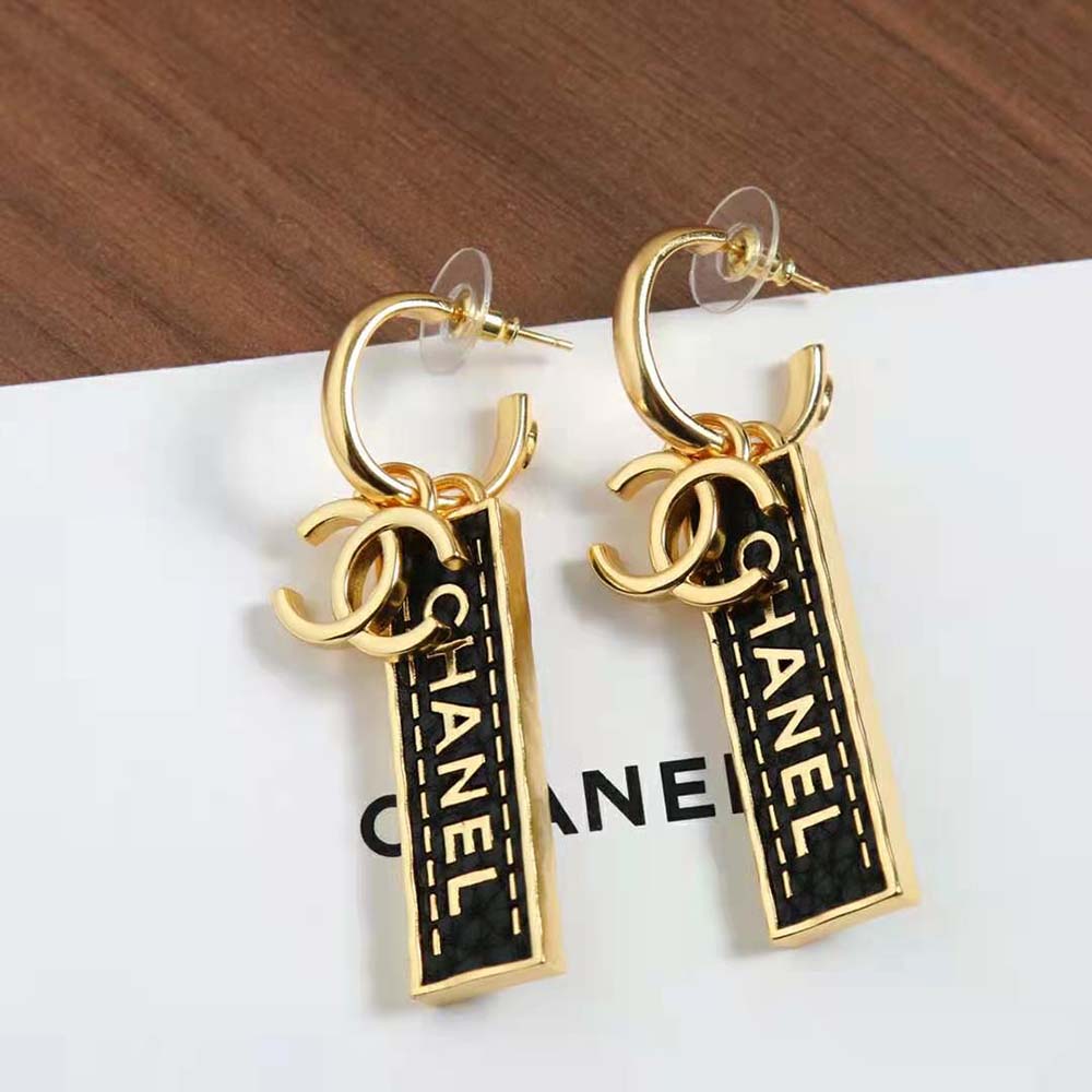 Chanel Women Pendant Earrings in Gold & Black (4)