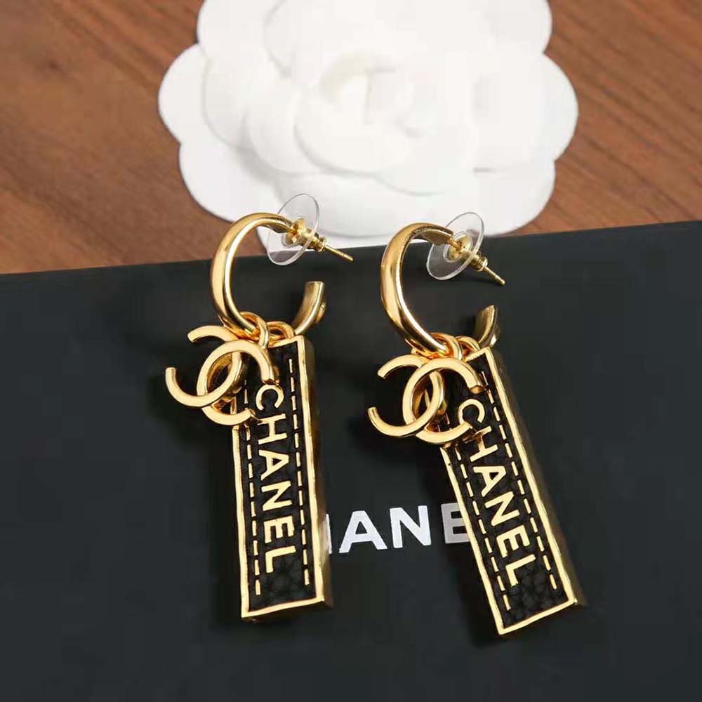 Chanel Women Pendant Earrings in Gold & Black (6)