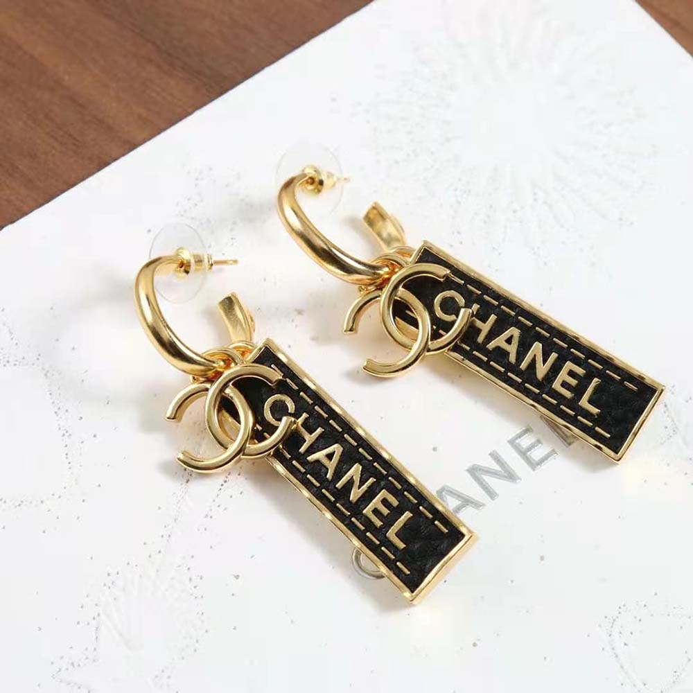 Chanel Women Pendant Earrings in Gold & Black (7)