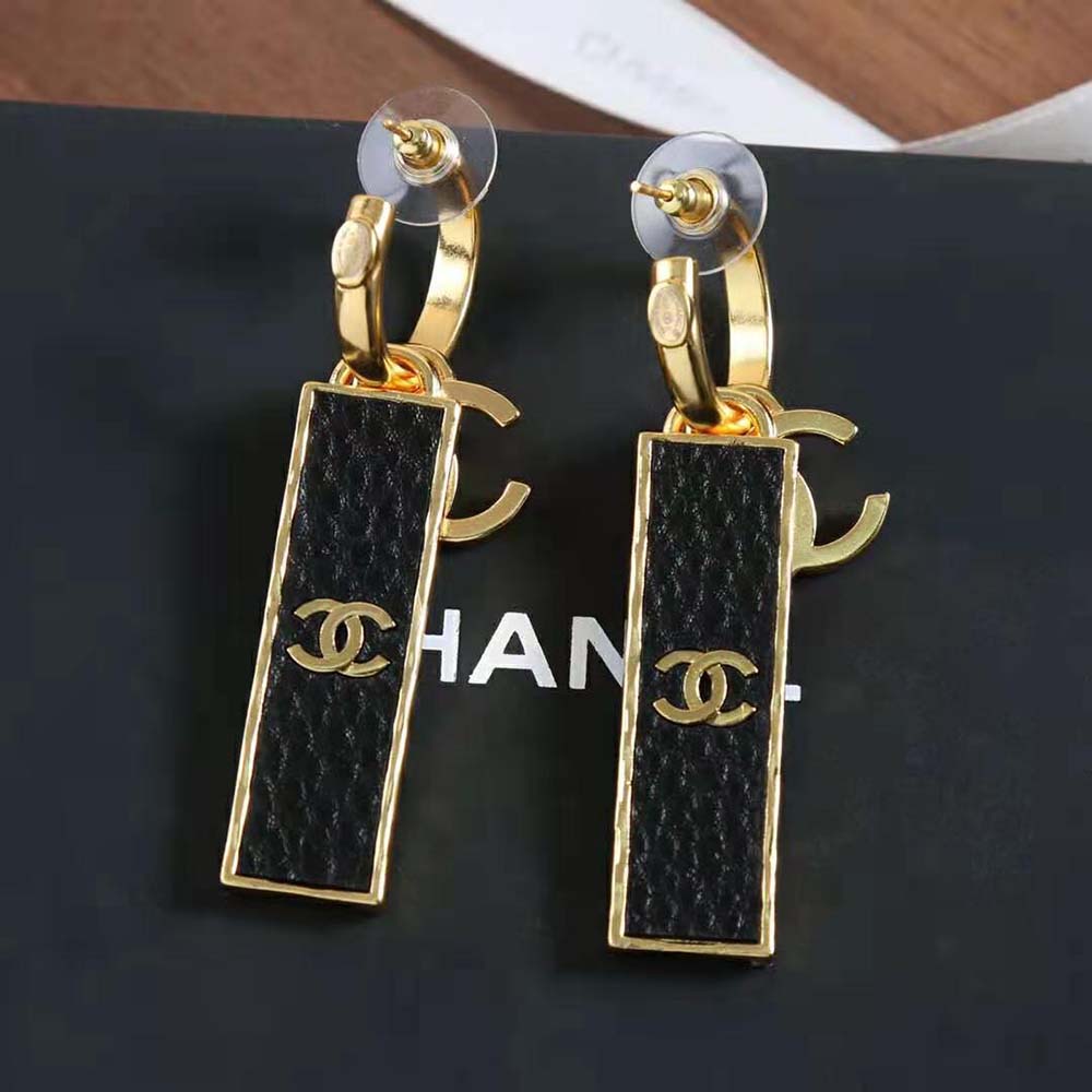 Chanel Women Pendant Earrings in Gold & Black (8)