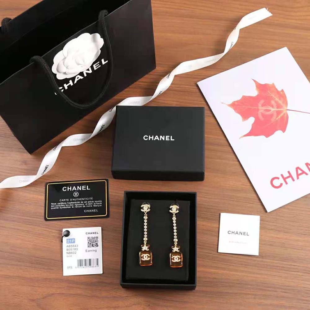 Chanel Women Pendant Earrings in Metal Resin & Strass (3)