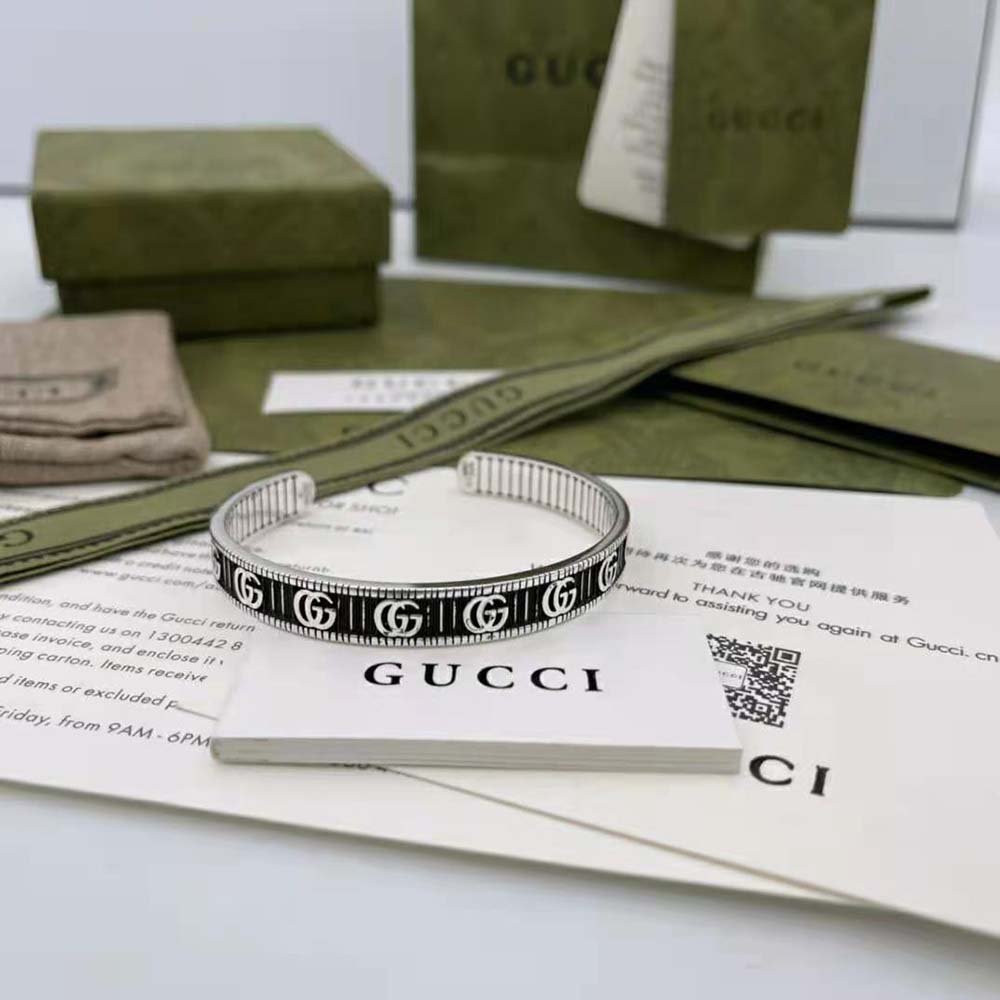 Gucci Women Bracelet with Double G in Silver-Black (10)