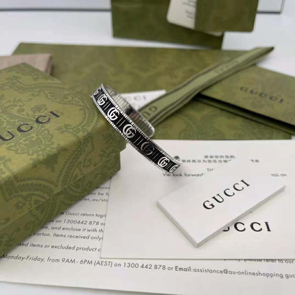 Gucci Women Bracelet with Double G in Silver-Black (3)