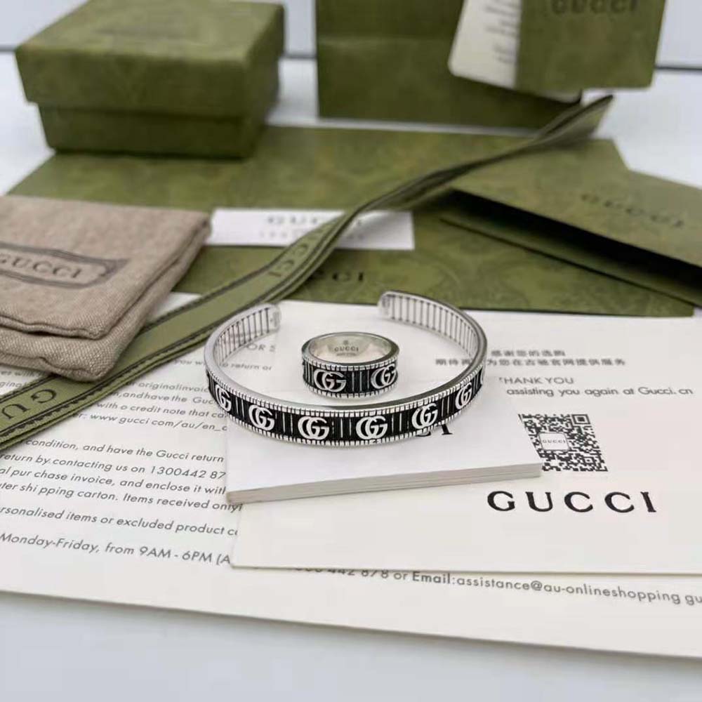 Gucci Women Bracelet with Double G in Silver-Black (7)