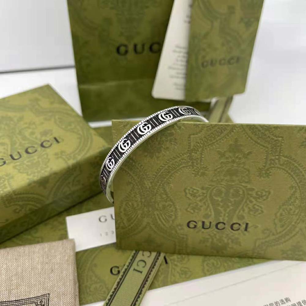 Gucci Women Bracelet with Double G in Silver-Black (9)