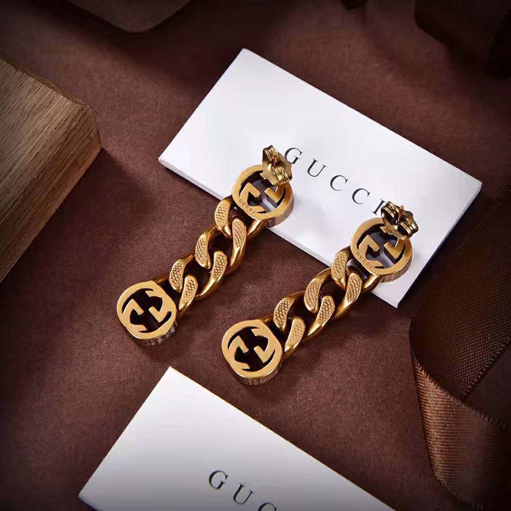 Gucci Women Earrings with Interlocking G in Yellow Gold-Toned Metal (6)