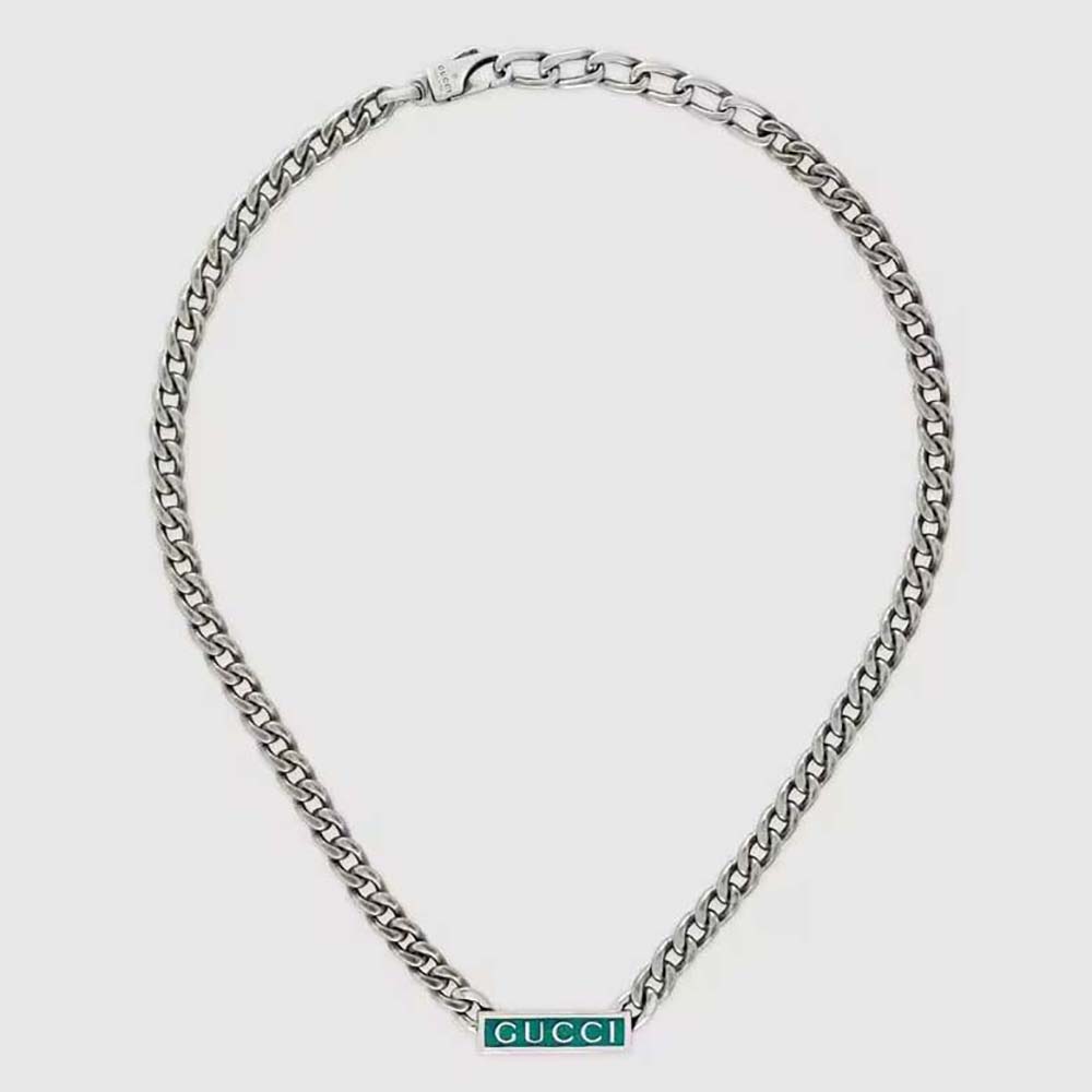 Gucci Women Enamel Necklace with Gucci Logo in Silver