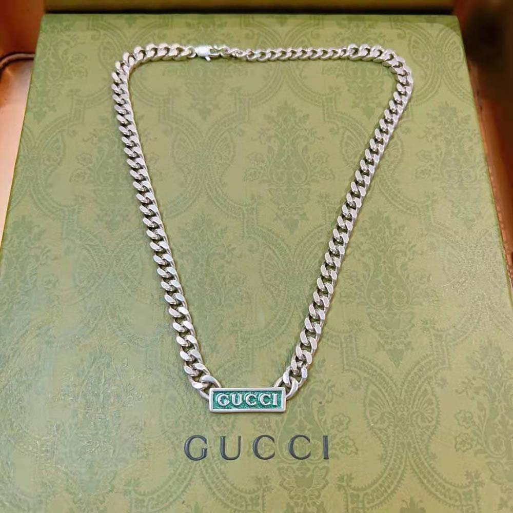 Gucci Women Enamel Necklace with Gucci Logo in Silver (2)