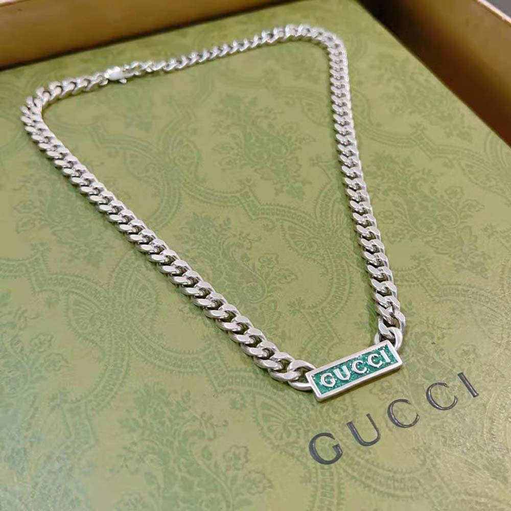 Gucci Women Enamel Necklace with Gucci Logo in Silver (3)
