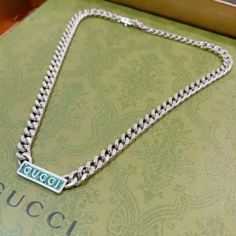 Gucci Women Enamel Necklace with Gucci Logo in Silver (5)