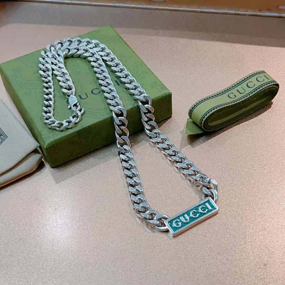 Gucci Women Enamel Necklace with Gucci Logo in Silver (6)