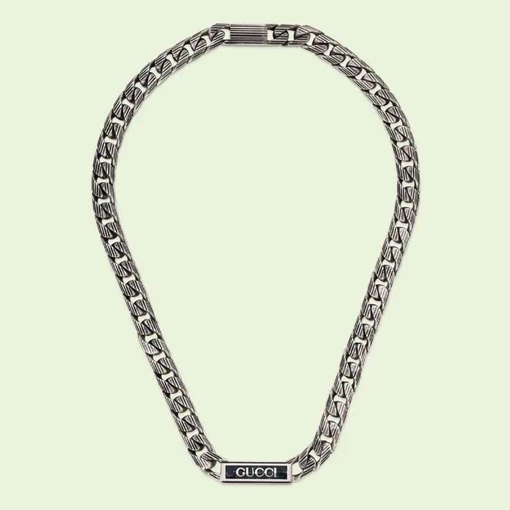Gucci Women Gucci Logo Enamel Necklace in Silver