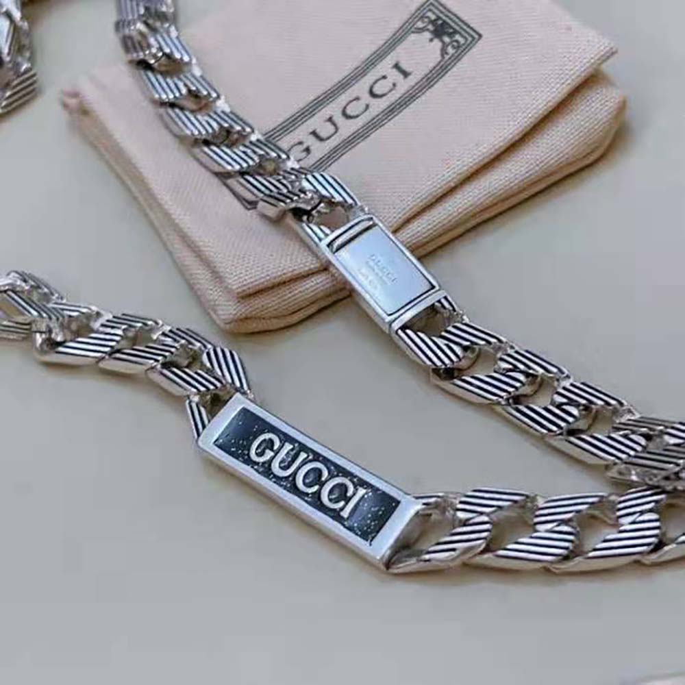 Gucci Women Gucci Logo Enamel Necklace in Silver (9)